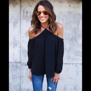 Black off the Shoulder full sleeve halter top